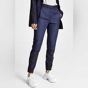 Tibi quilted jogger, mixed media pants, approximately size 8, navy blue joggers